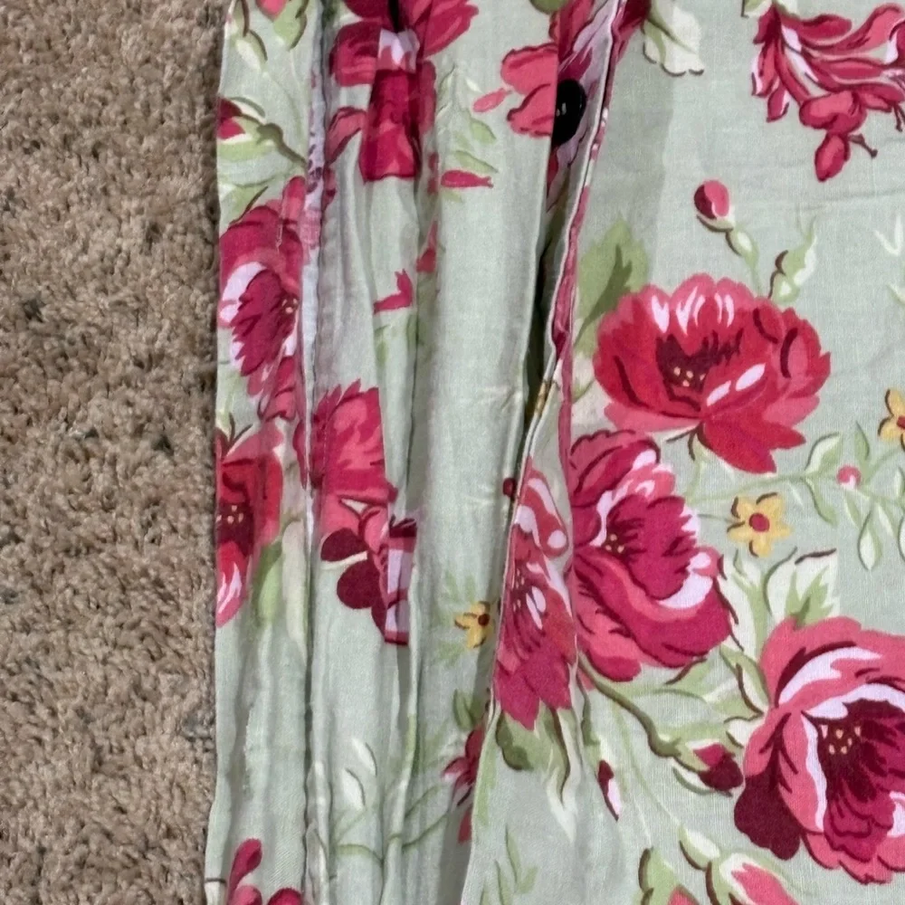 Pottery Barn Full Size Green Manchester Rose Linen Blend Duvet Cover 78 x 86”